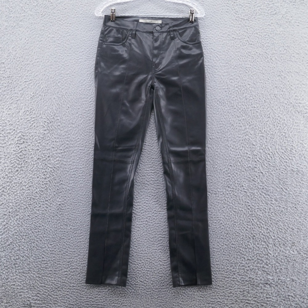 Hudson Barbara High Rise Super Skinny Faux Leather Pants Black Beauty 25